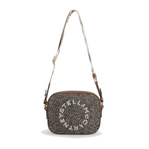 LOGO EMBROIDERED HERRINGBONE FABRIC SHOULDER BAG